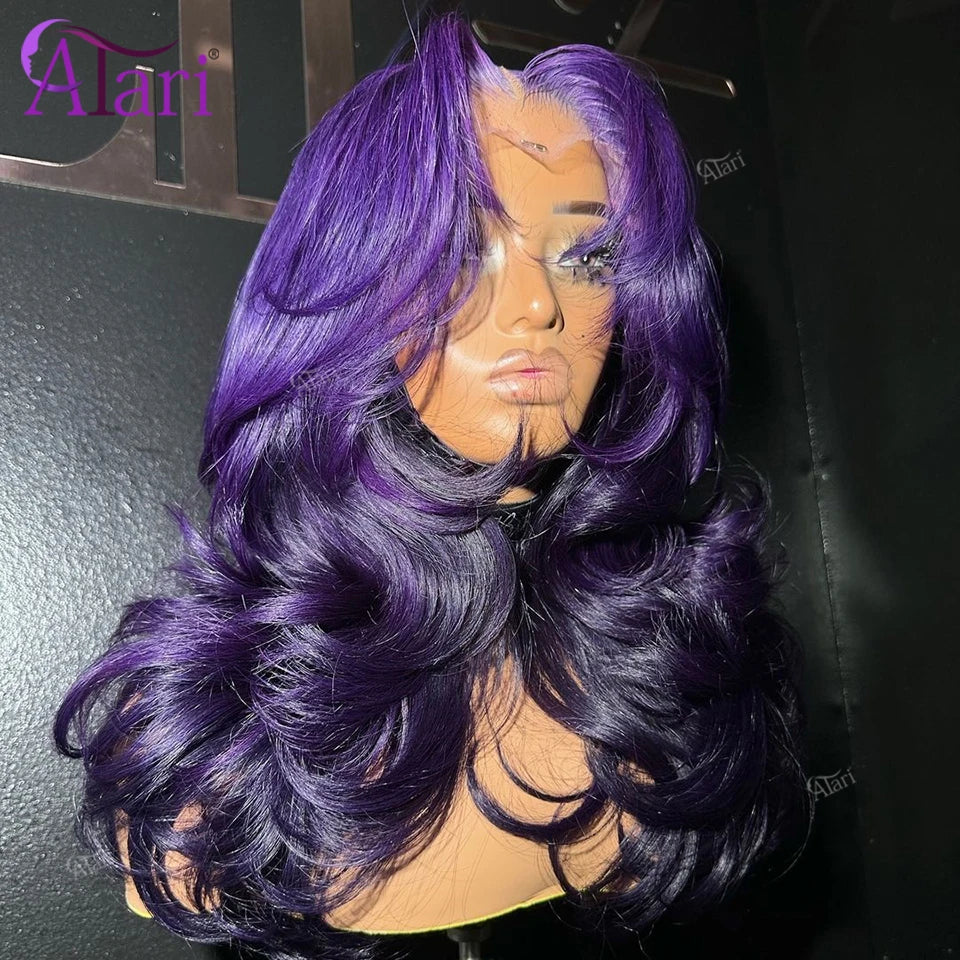 Haze Dark Purple Body Wave Human Hair Wigs 13x4 13x6 Transparent Lace Frontal Remy hair Wig Light Purple 5x5 Closure Lace Wig