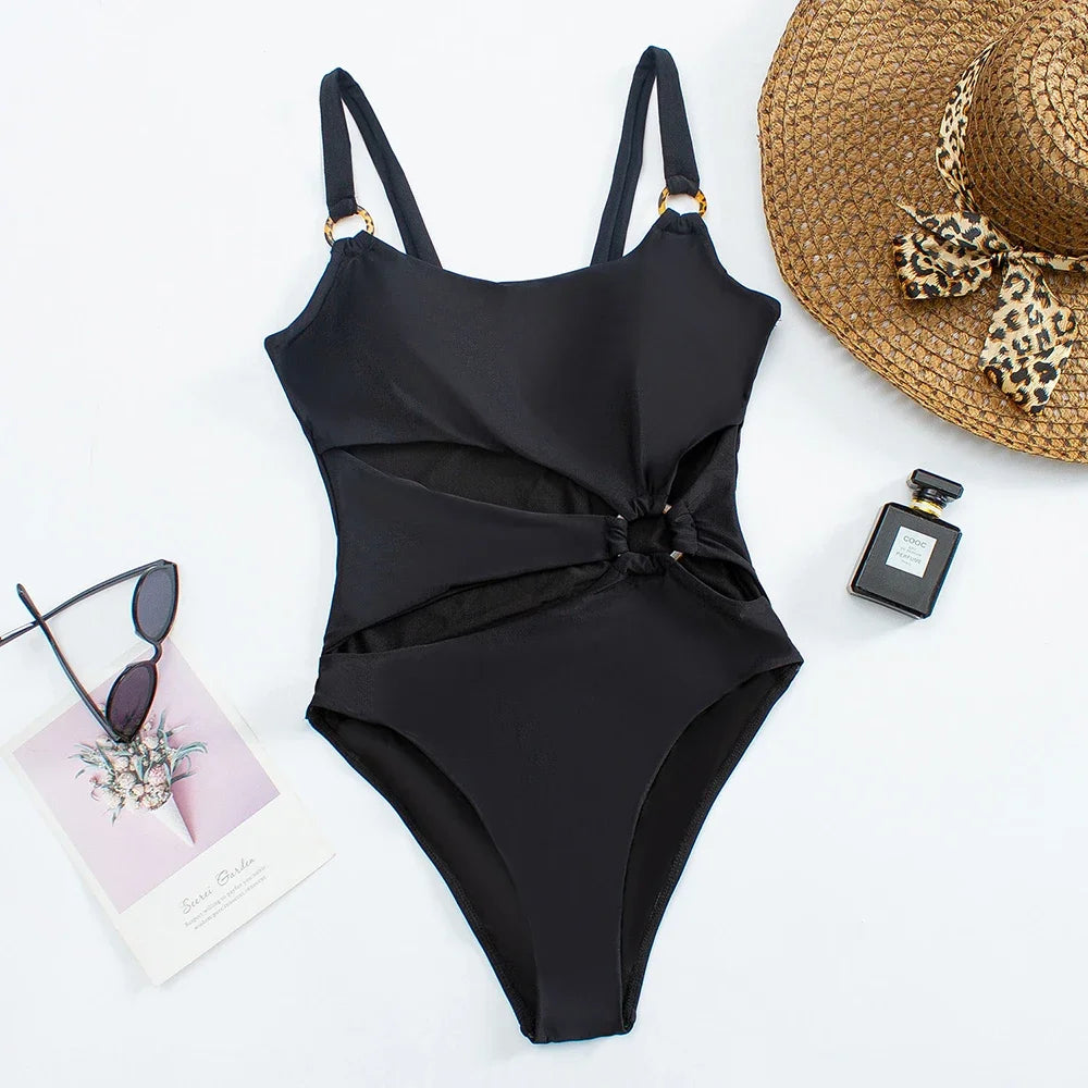 OIINAA Sexy Onepiece Bikini Set Women Solid with Hollow Suspender Bikini Fashion Backless Swimsuit Low Waisted Beach Bikini Set