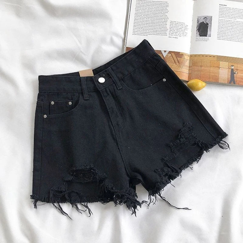 A-line Denim Hot Pants Women High Waist Solid Summer Wide Leg Short Jeans Female Street Outfit Clothes Casual Basic Pant