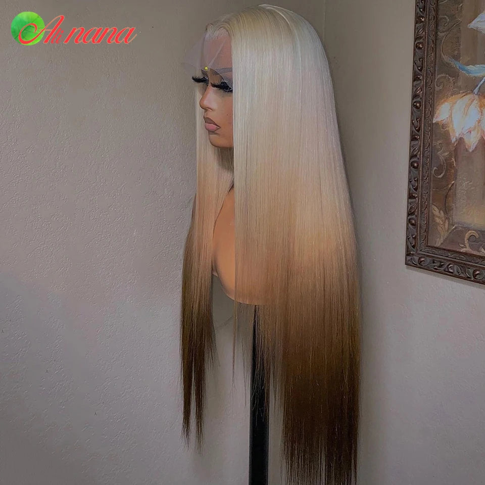 613 Ombre Brown Colored Straight Lace Frontal Human Hair Wig 13x4 Lace Front Wig For Women Brazilian Lace Closure Wig 32 Inch