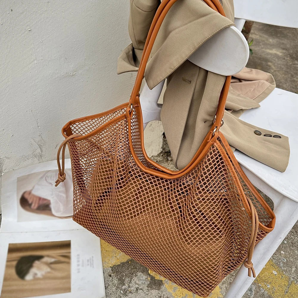 Hollow Mesh Wing Tote Bag Luxury Designer Shoulder Bags for Women Large Capacity Fishing Net Handbag Top Handle Shopper Purses