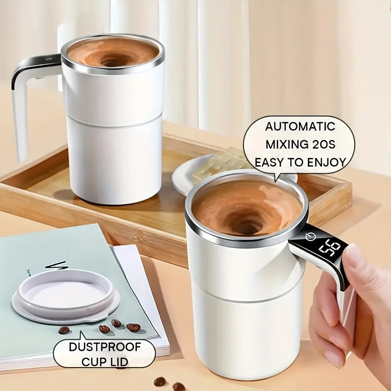 1pc 304 Stainless Steel Automatic Stirring Cup, Portable Coffee Mug with Temperature Display, USB Rechargeable, 200mAh Battery