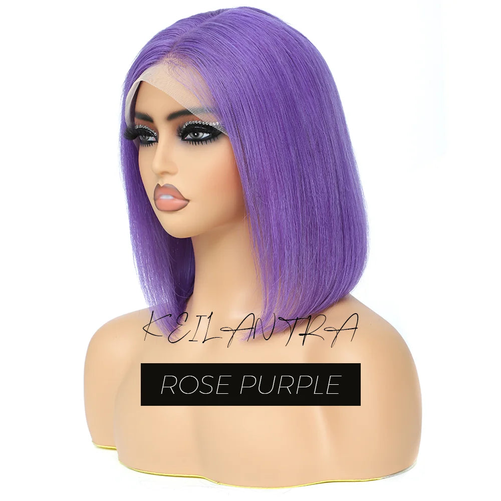 Lime Green Bob Lace Front Wigs Human Hair Wigs Green Wig Short Bob Wigs Straight 13X4 Colored Lace Frontal Wigs Rose Neon