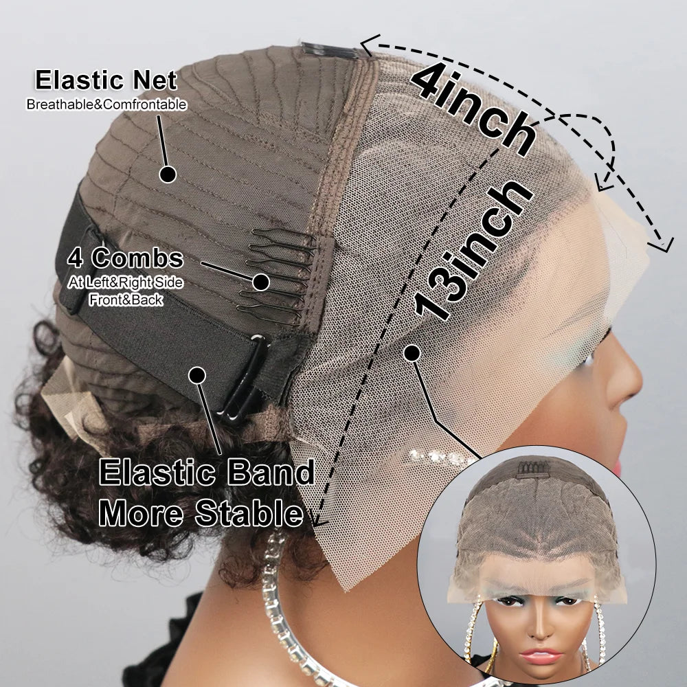 Afro Puff 13x4 Lace Frontal Human Hair With Pre Made Cornrow Braided Kinky Curly Wig With Baby HairHair Wig for Woman