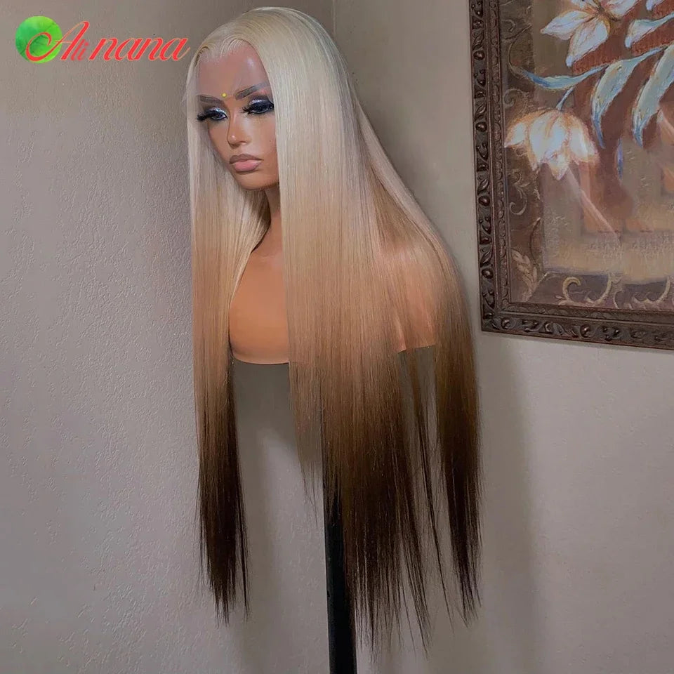 613 Ombre Brown Colored Straight Lace Frontal Human Hair Wig 13x4 Lace Front Wig For Women Brazilian Lace Closure Wig 32 Inch