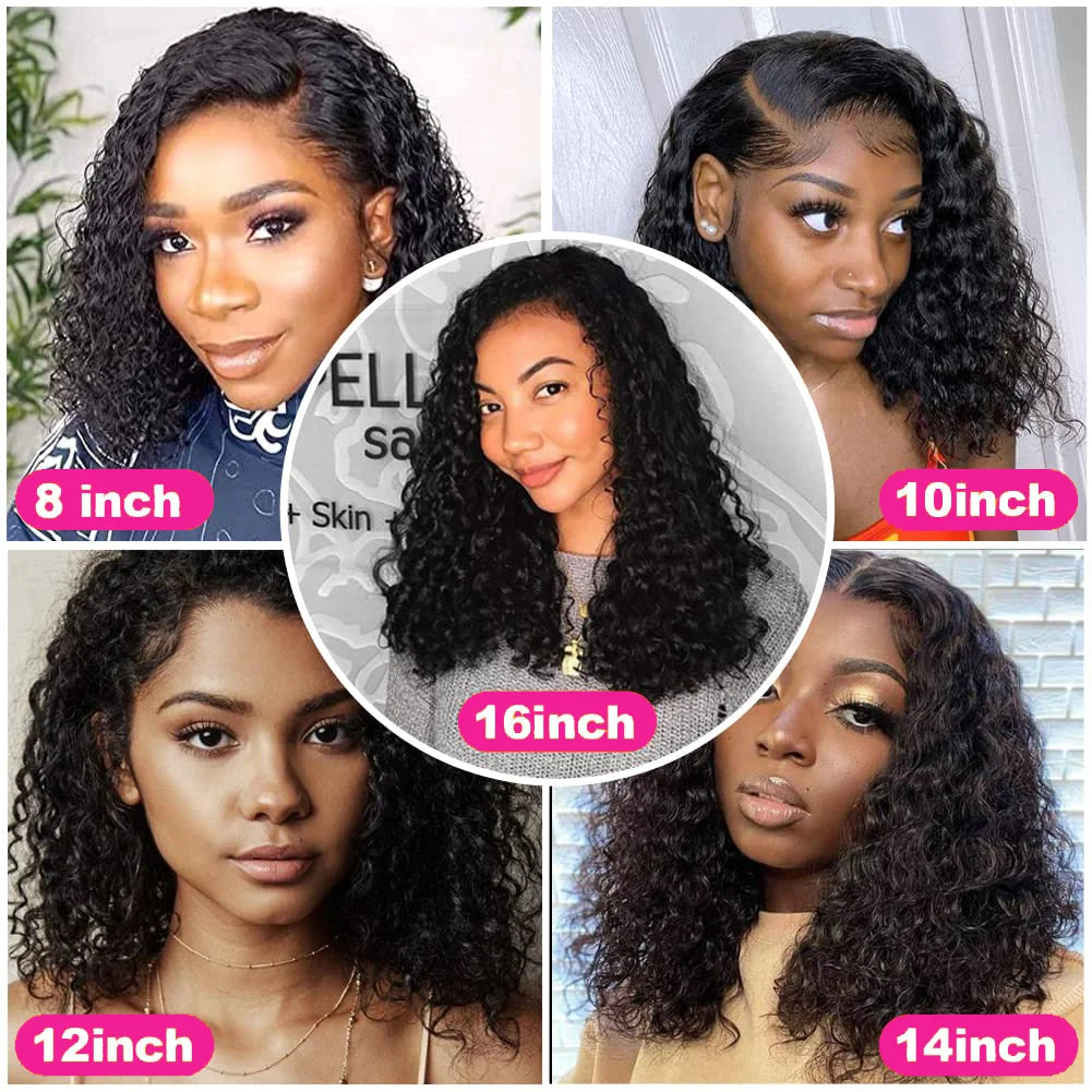 13x4 Short Curly Bob Wig Wet And Wavy Deep Wave Wig 200 Density Malaysian Lace Front Human Hair Wigs For Women 4x4 Closure Wig