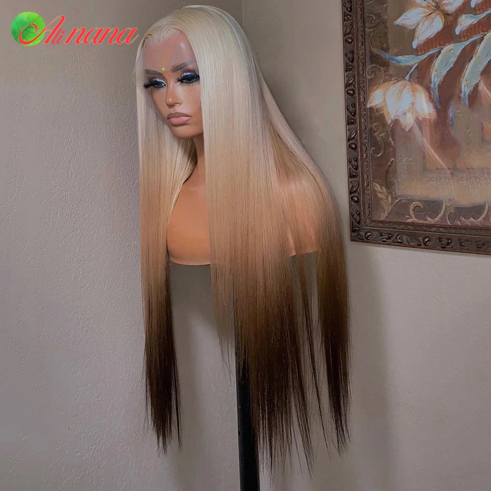 613 Ombre Brown Colored Straight Lace Frontal Human Hair Wig 13x4 Lace Front Wig For Women Brazilian Lace Closure Wig 32 Inch