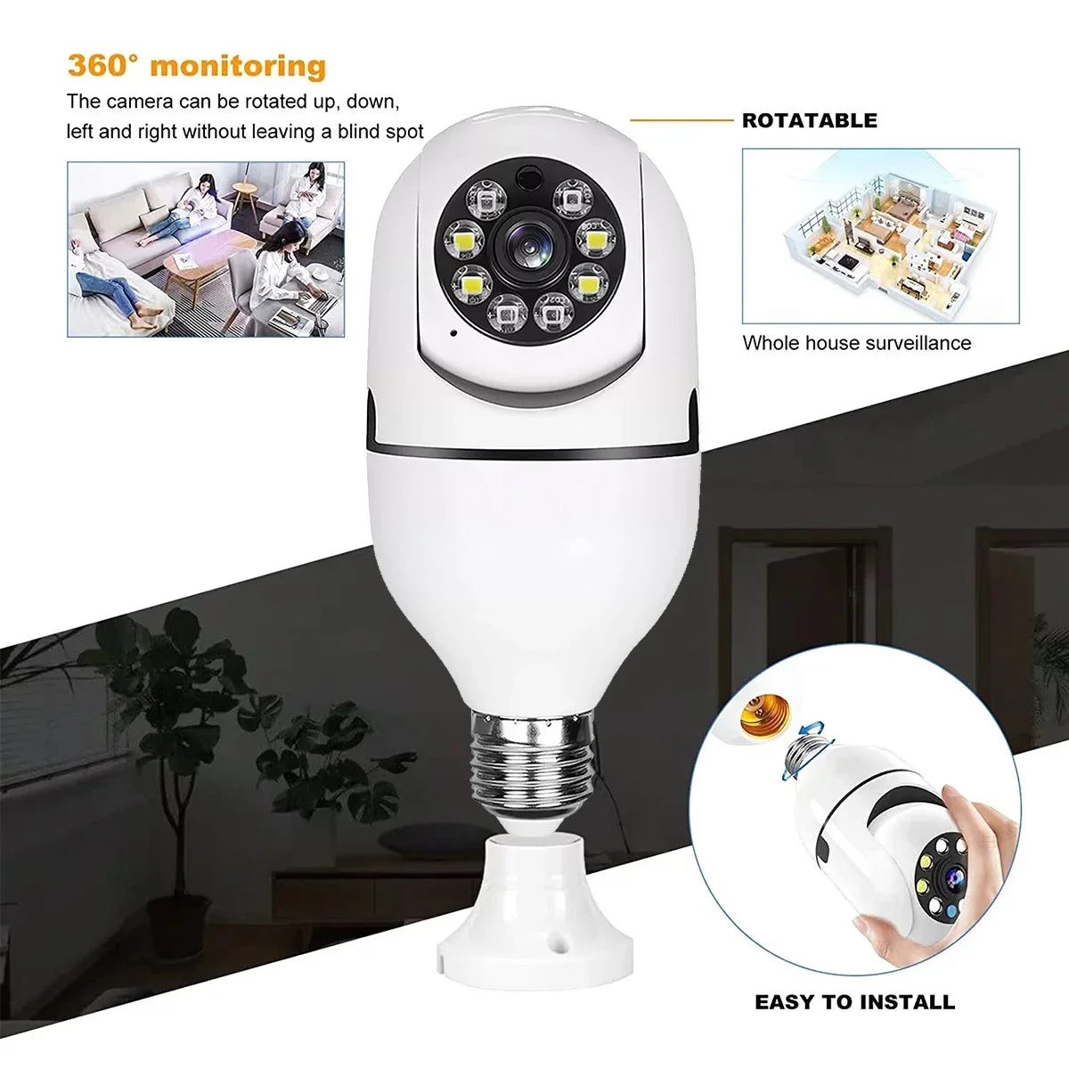 E27 Bulb 8MP Wireless Wifi Surveillance Camera Full Color Video Night Vision HD Automatic Human Tracking CCTV Security IP Camera