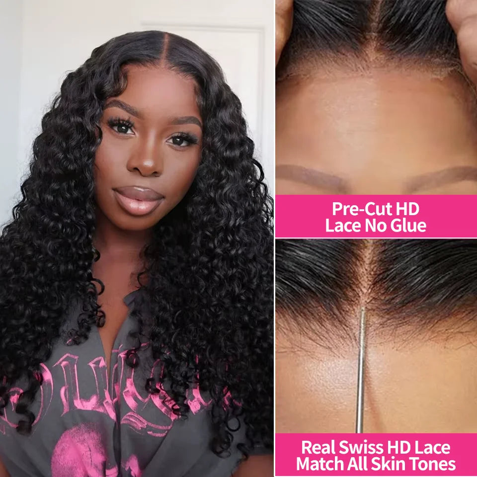 300 Density Water Wave Glueless Wig Human Hair Curly 13x6 HD Lace Frontal Wig Deep Wave 7x5 Glueless Wigs Human Hair For Women