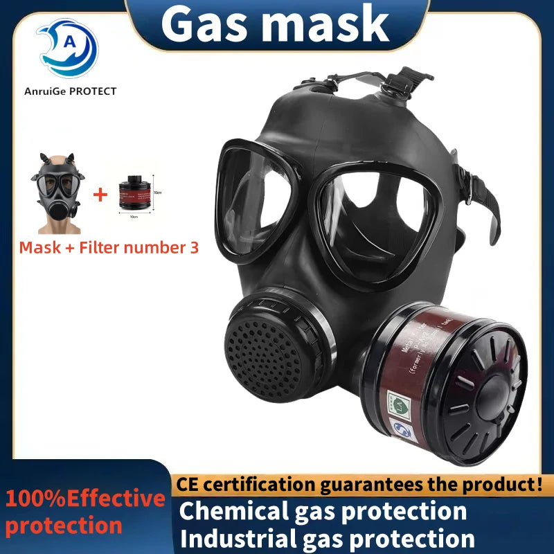 MF14 Full Gas Mask Reusable respirator -hypoallergenic plastic, self-priming filterzipper closure for industrial and scientific