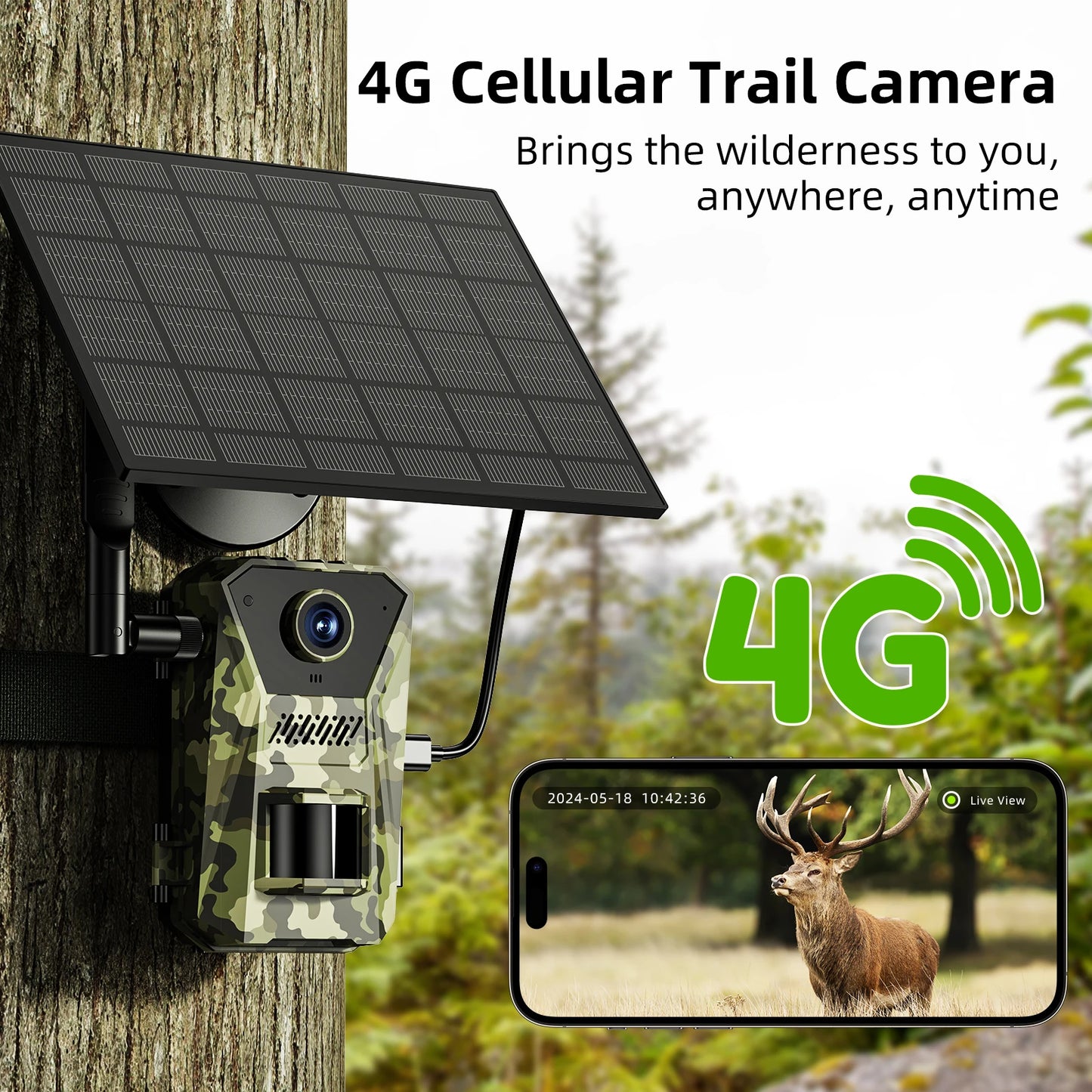 Solar Power 4G For Euro  2K 14MP PIR  Motion Activated Trigger Time Night Vision IP66 Hunting Trail Wildlife Battery 4G Monitor