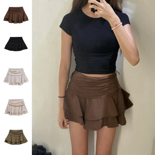 ETJ 2025  women's summer new sexy fashion hot girl style flouncy stacked decoration mid-waist short skirt pants