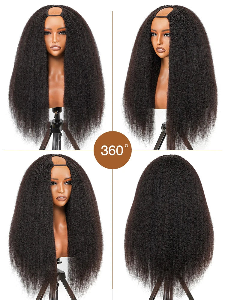 Kinky Straight V Part Wigs Human Hair For Sale No Leave Out No Glue Brazilian Yaki Straight V Part Wigs For Women Virgin Hair