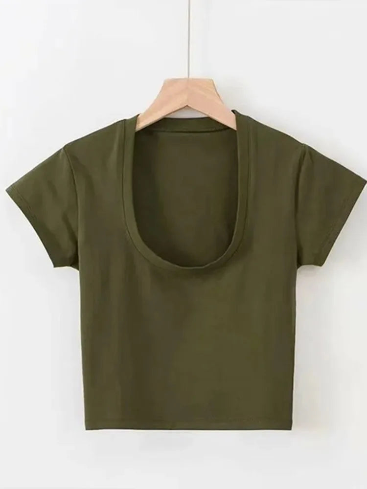 Summer Slim Sports Vest Sexy Women Short Sleeve U-Neck Gray Tee Tank Tops Female Solid Black/White Korean Crop Tops Y2k