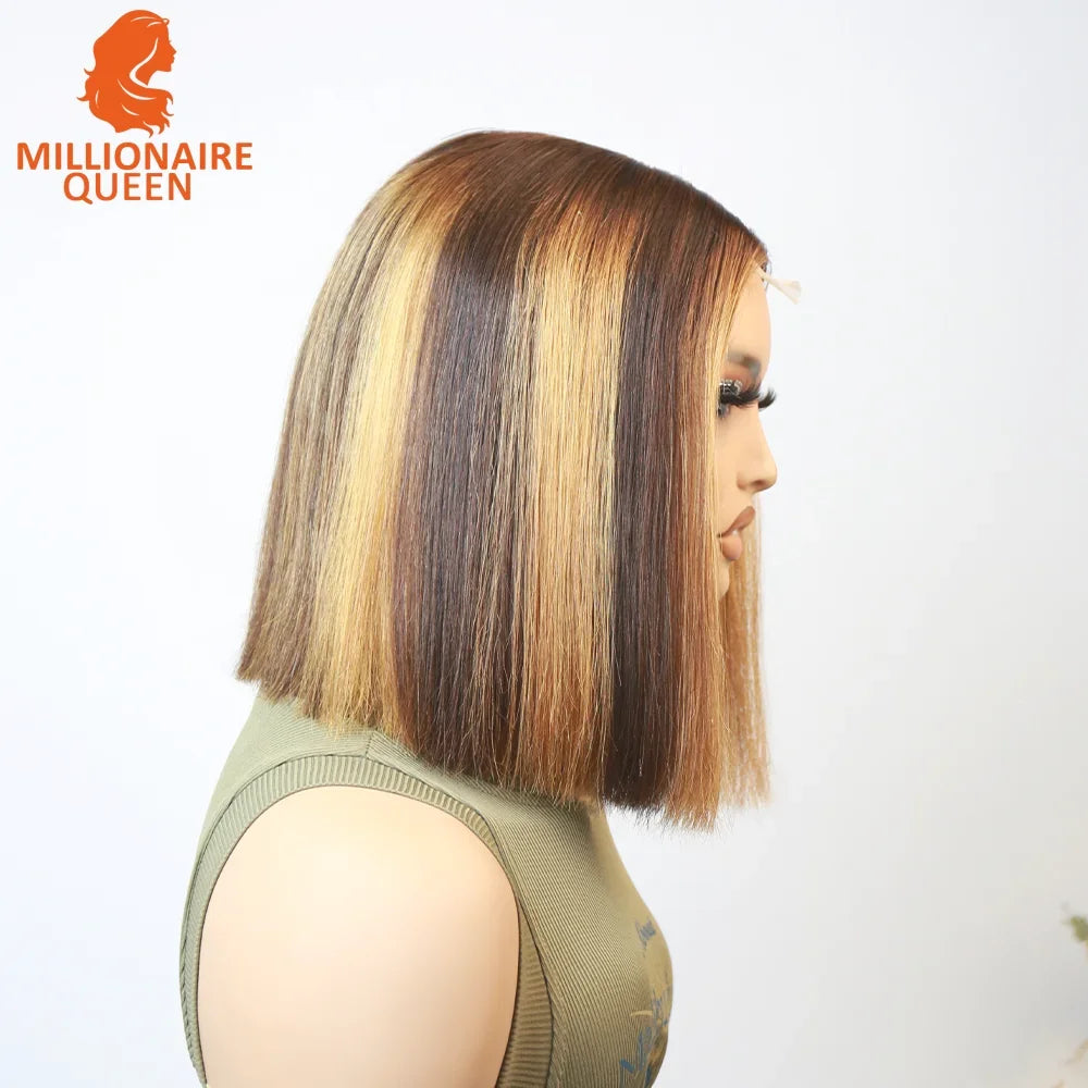Highlight P4/30 Brown Vietname Bone Straight Bob Wig Super Double Drawn Human Hair 2x6 Glueless Lace Closure Wig For Black Women