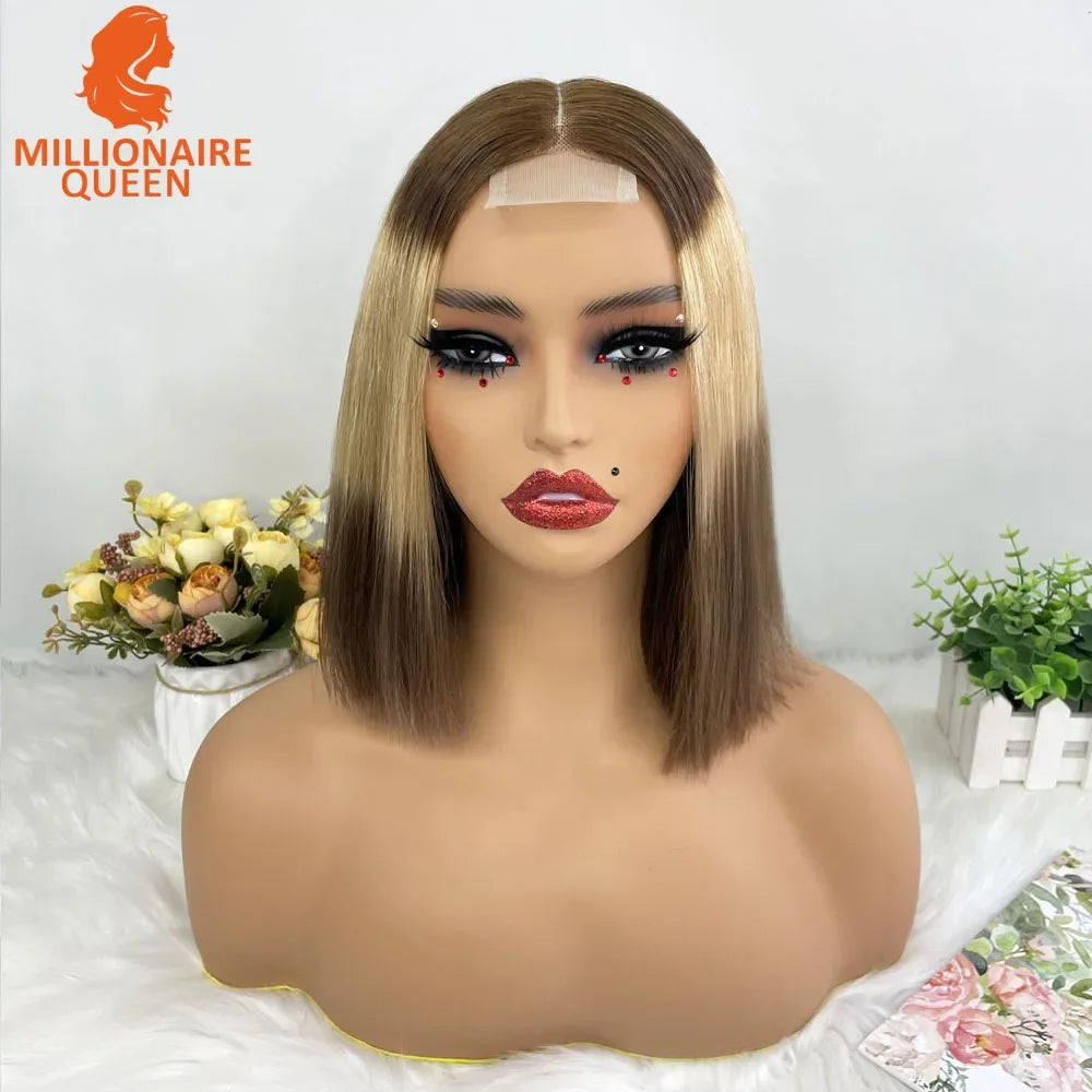 Highlight P4/30 Brown Vietname Bone Straight Bob Wig Super Double Drawn Human Hair 2x6 Glueless Lace Closure Wig For Black Women