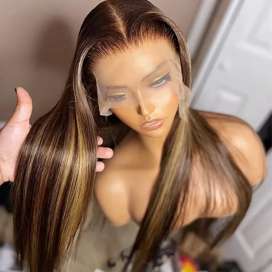 40 Inch Highlight Ombre Bone Straight Human Hair Wig Colored 13x6 HD Lace Frontal Wig 360 Full Lace Front 100% Human Hair Wigs