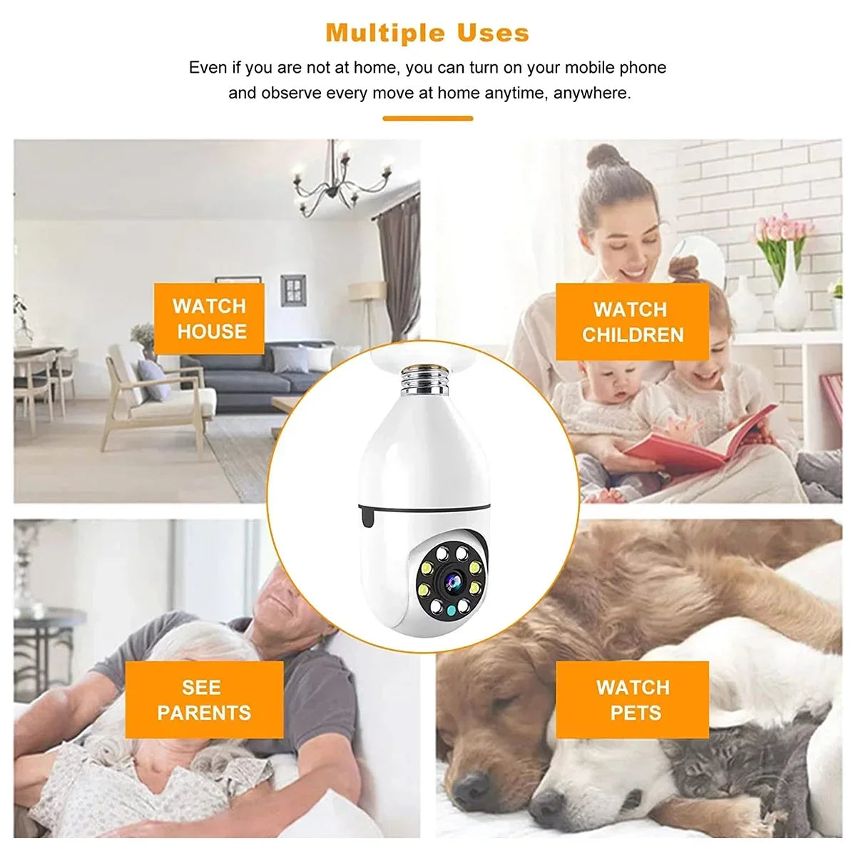 E27 Bulb 8MP Wireless Wifi Surveillance Camera Full Color Video Night Vision HD Automatic Human Tracking CCTV Security IP Camera