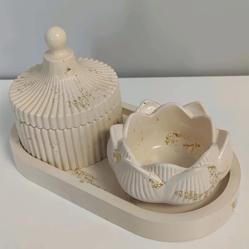 DIY Lotus Candle Holder 3 Piece Storage Silicone Mold Epoxy Resin Handmade Plaster Cement Crafts Home Decoration Making Supplies