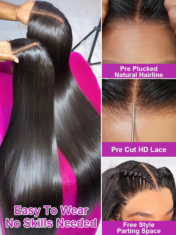 40 46 Inch Bone Straight Lace Front Wig 13x4 13x6 HD Lace Frontal Human Hair Brazilian 7x5 Hd Glueless Wigs Human Hair For Women
