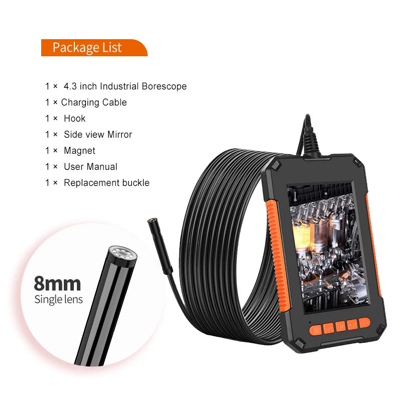 P40 Single Dual Lens Industrial Endoscope 4.3 "IPS 1080P Pipe Inspection Camera for Car Repair Support Photo Snap Video Record