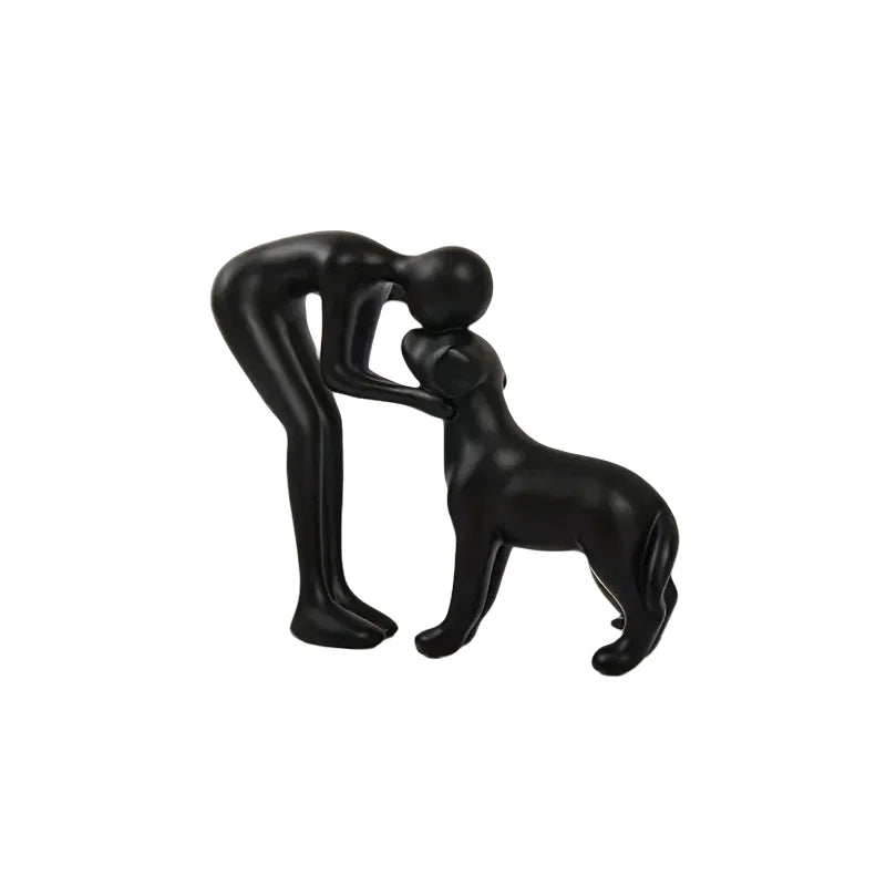An elegant and simple black dog and owner statue, a warm gift for pet lovers and a home table decoration that is not easy to bre