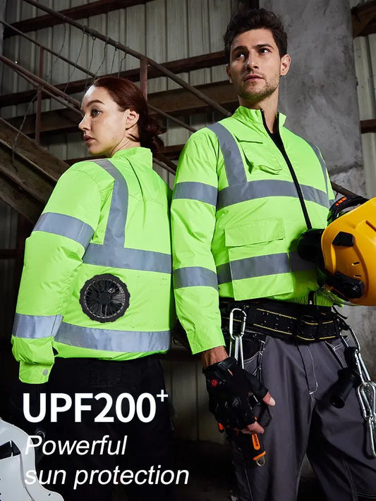 Cooling Air-Conditioned Workwear Hi-Viz Reflective Municipal Fan Jacket High-Visibility Safety Clothing for Construction Traffic