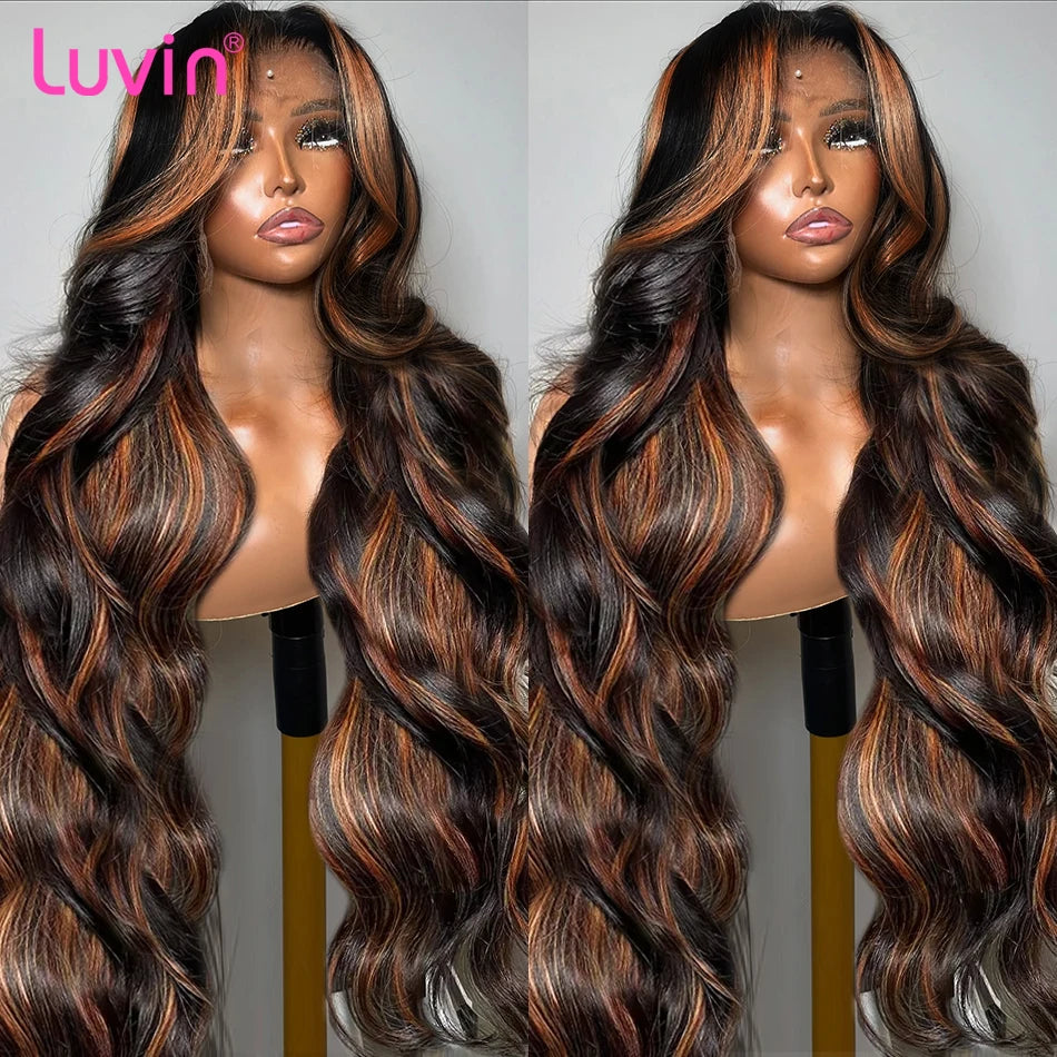 Ombre Highlight Lace Front Wig Human Hair 30Inch 1B 30 Black Brown 13x6 Body Wave Human Hair Wigs HD Lace Brazilian For Women