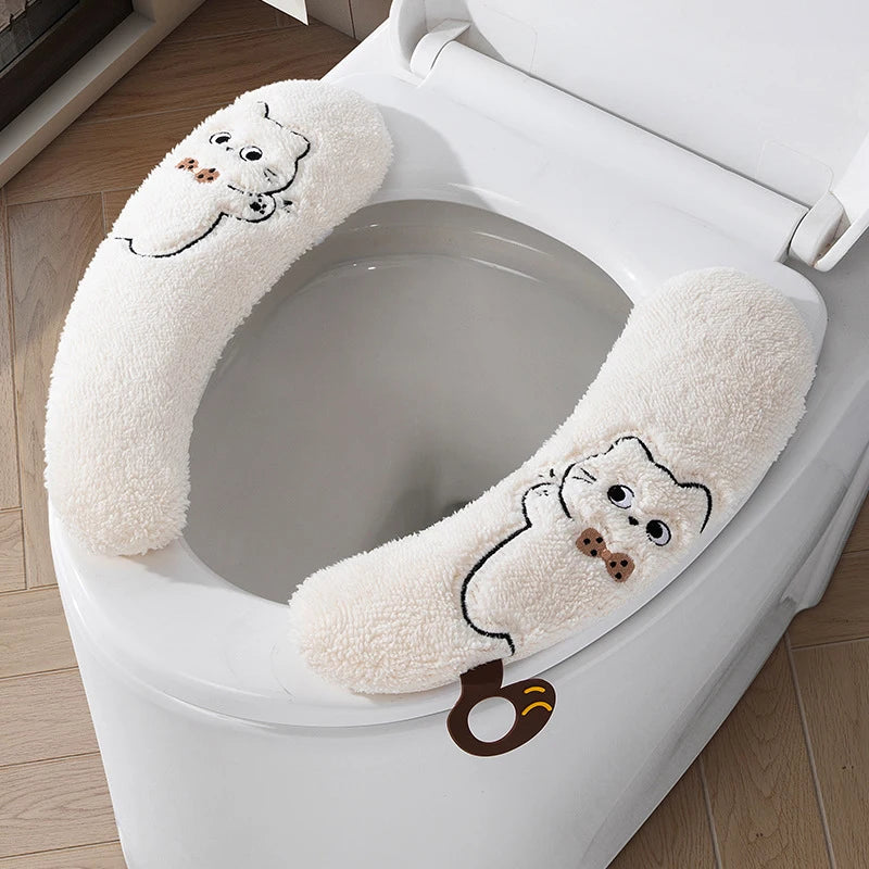 Winter Thickened Plush Toilet Seat Pad Household Universal Style Adhesive Fixed Warm Toilet Seat Cover