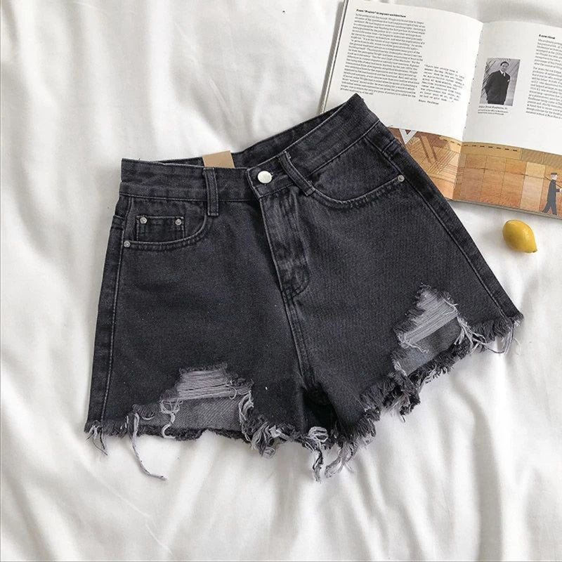 A-line Denim Hot Pants Women High Waist Solid Summer Wide Leg Short Jeans Female Street Outfit Clothes Casual Basic Pant
