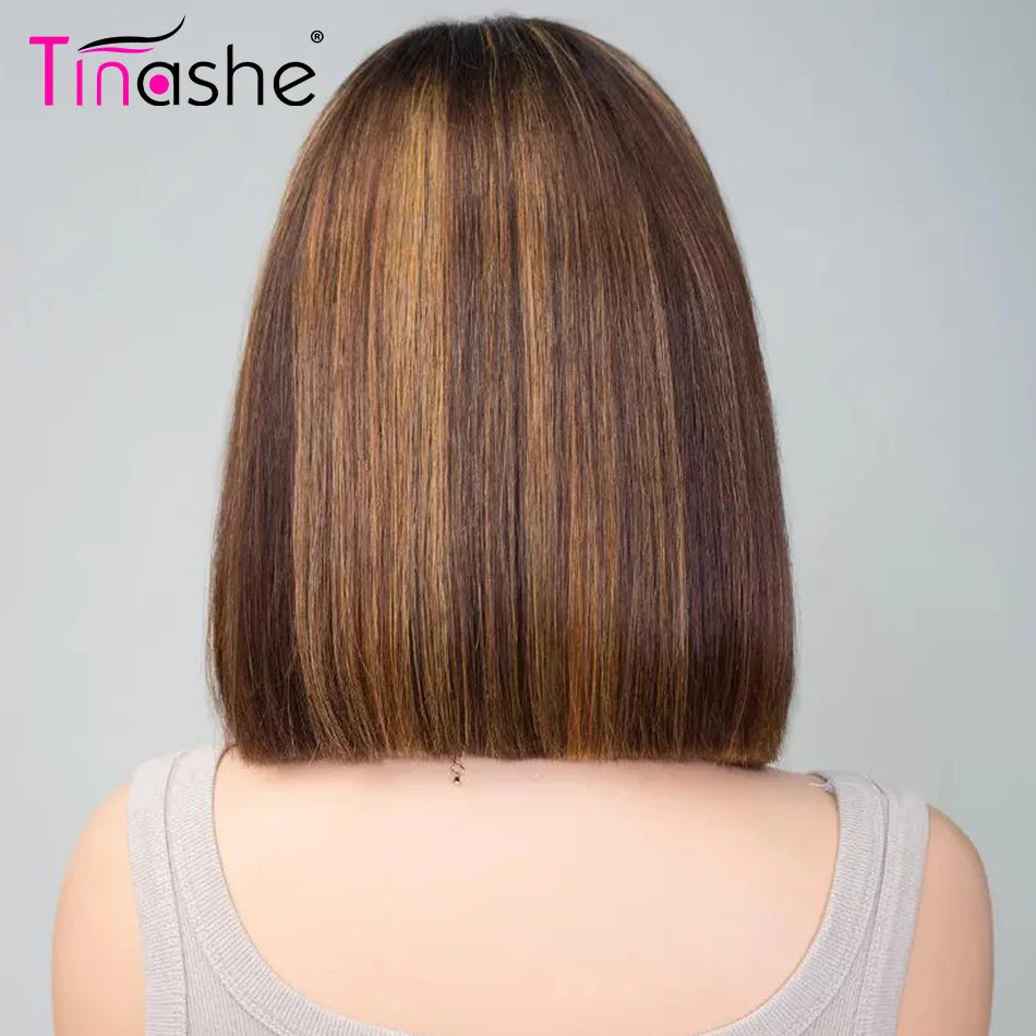 Tinashe Glueless Highlight Straight Bob Wig 6×5 HD Lace Wig Bleached Knot Short Human Hair Wigs