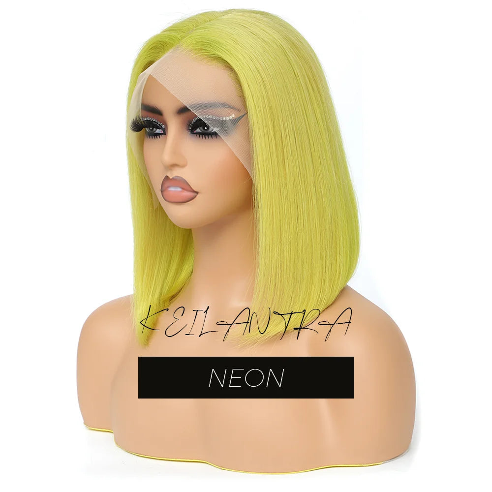 Lime Green Bob Lace Front Wigs Human Hair Wigs Green Wig Short Bob Wigs Straight 13X4 Colored Lace Frontal Wigs Rose Neon