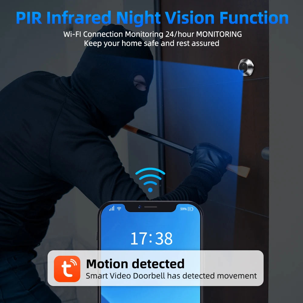 Wifi Smart Video Peephole Mini Camera Two Way Talk Audio Doorbell Tuya PIR Motion Detection APP Remote View