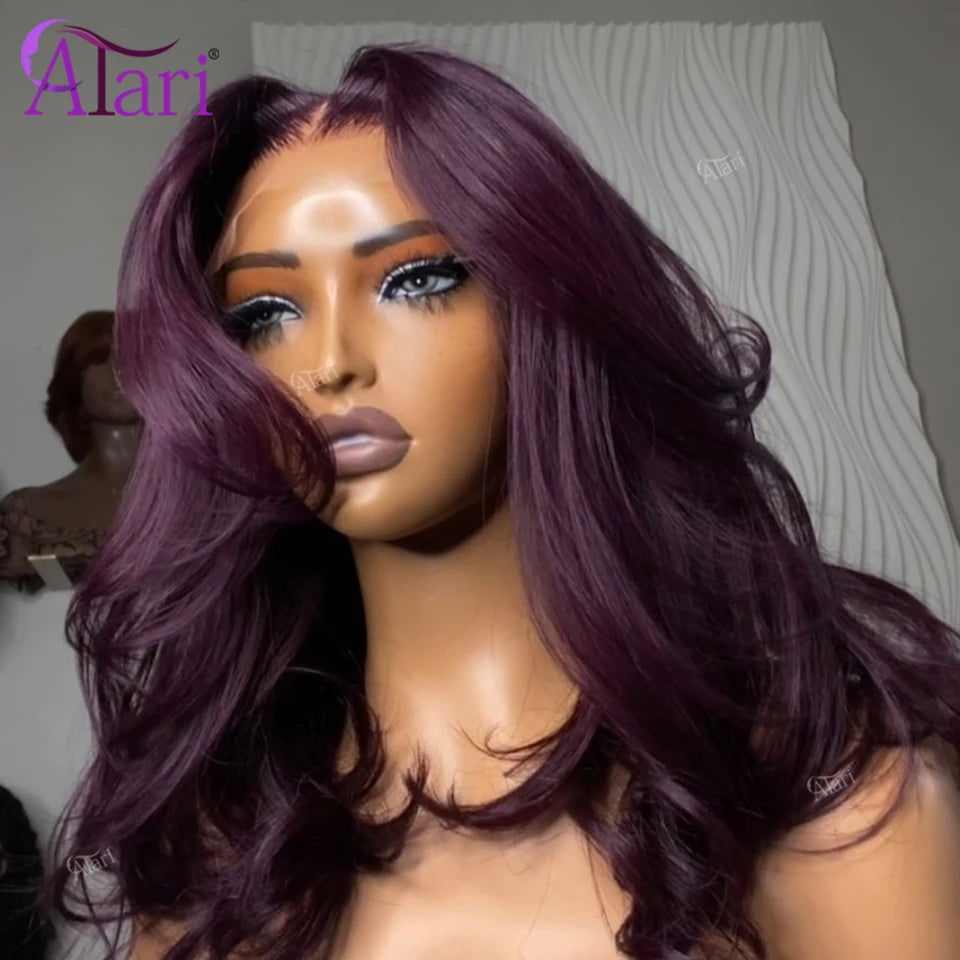 Haze Dark Purple Body Wave Human Hair Wigs 13x4 13x6 Transparent Lace Frontal Remy hair Wig Light Purple 5x5 Closure Lace Wig