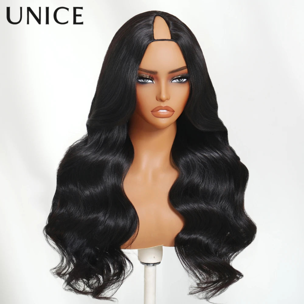 UNice Hair Upgraded Body Wave V Part Wig With Elastic Drawstring 100% Human Hair Upart Wig Minimal Leave Out