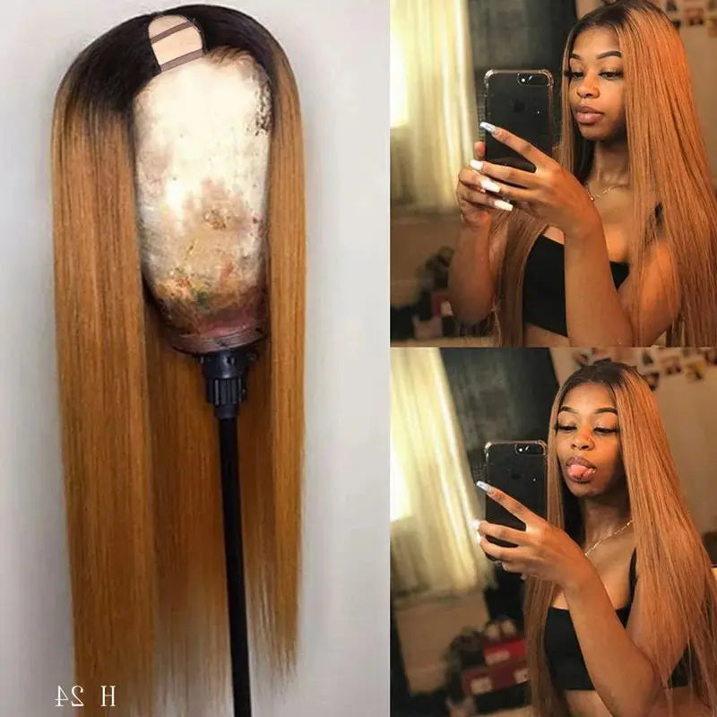 1b27 Ombre V Part Wig Human Hair Perruque Human Hair Wig Honey Blonde Wig Brazilian Straight Ombre Blonde U Part Human Hair Wigs