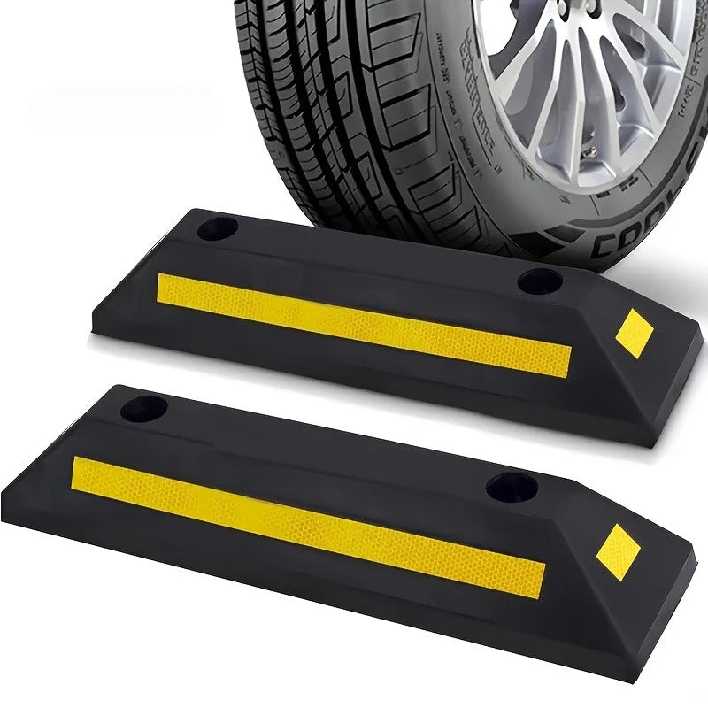 Car Wheel Stopper for Garage - Durable Rubber Parking Guide with Yellow Strips,Fits All Models, Parking Stopper for Garage