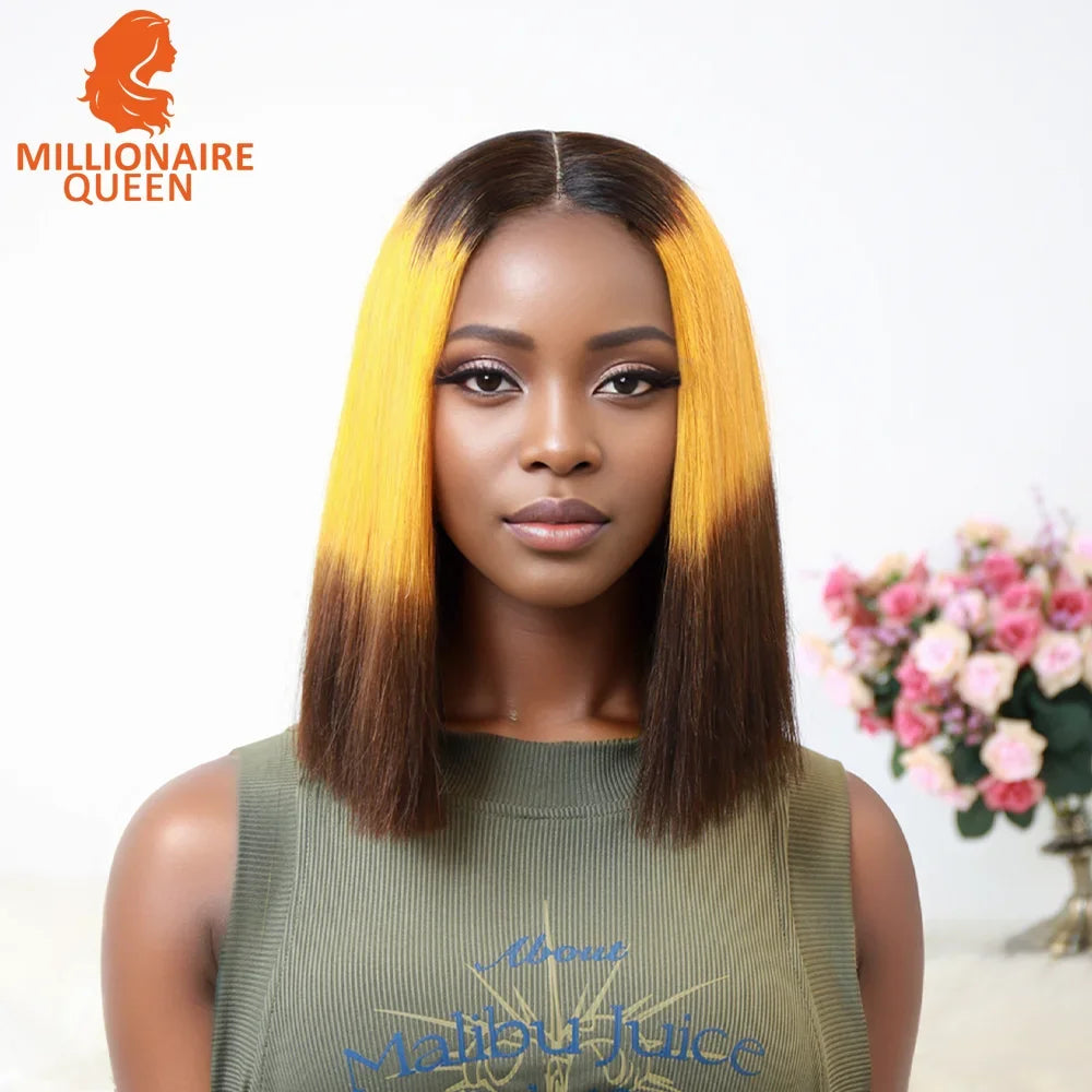 Highlight P4/30 Brown Vietname Bone Straight Bob Wig Super Double Drawn Human Hair 2x6 Glueless Lace Closure Wig For Black Women