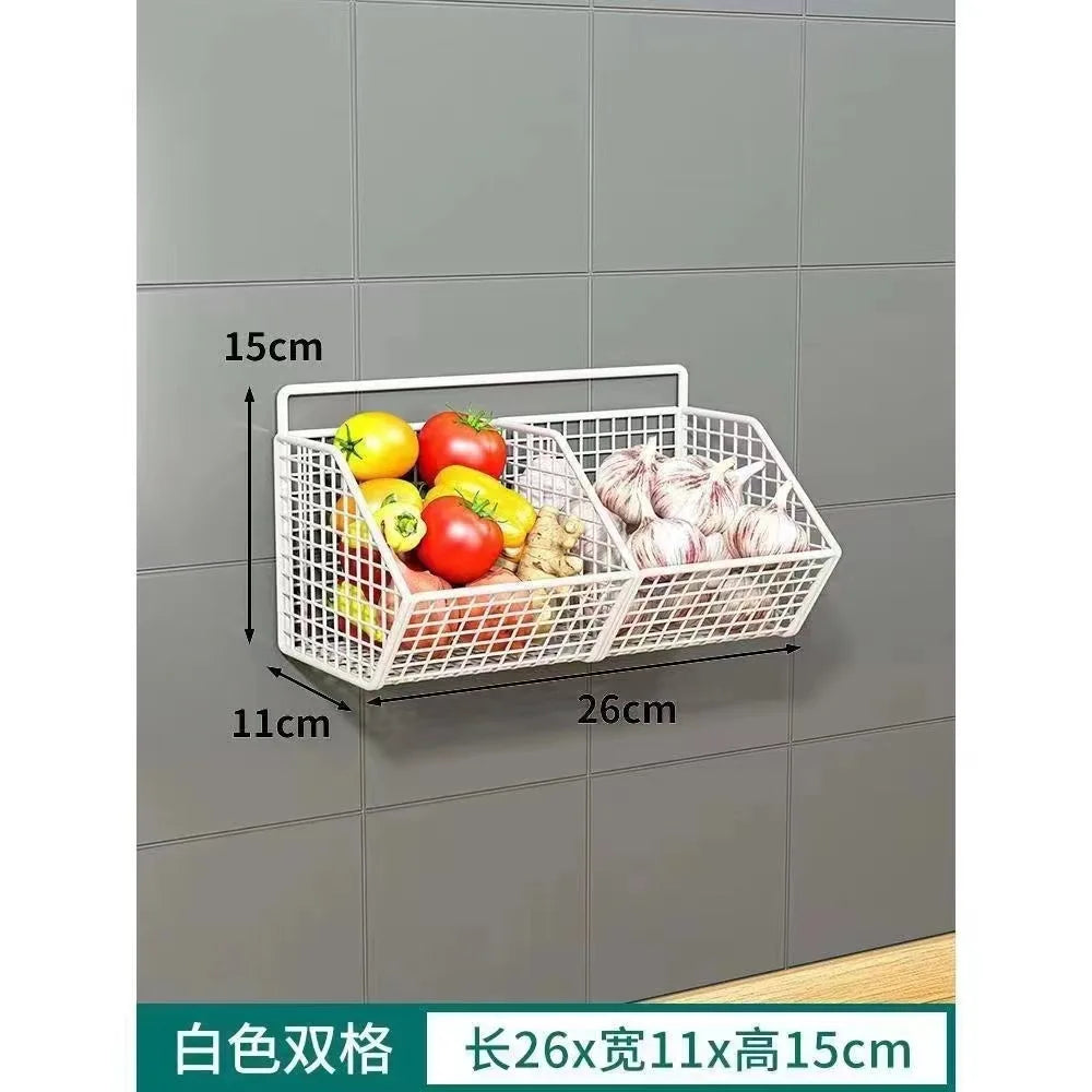Wall-Mounted Green Onion Ginger Garlic Storage Rack Punch-Free Kitchen Multi-Functional Basket Organizer for Spices And Herbs
