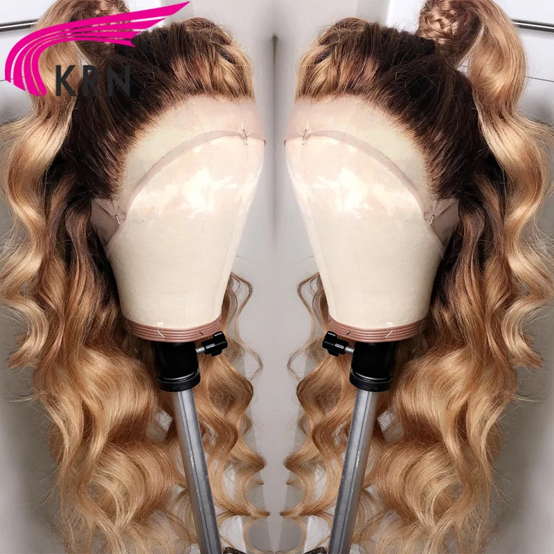 Body Wave 4/27 Colored 13x4 Lace Frontal Wigs with Baby Hair Human Hair Ombre Honey Color 4x4 Closure Wig Brazilian Hair Wigs