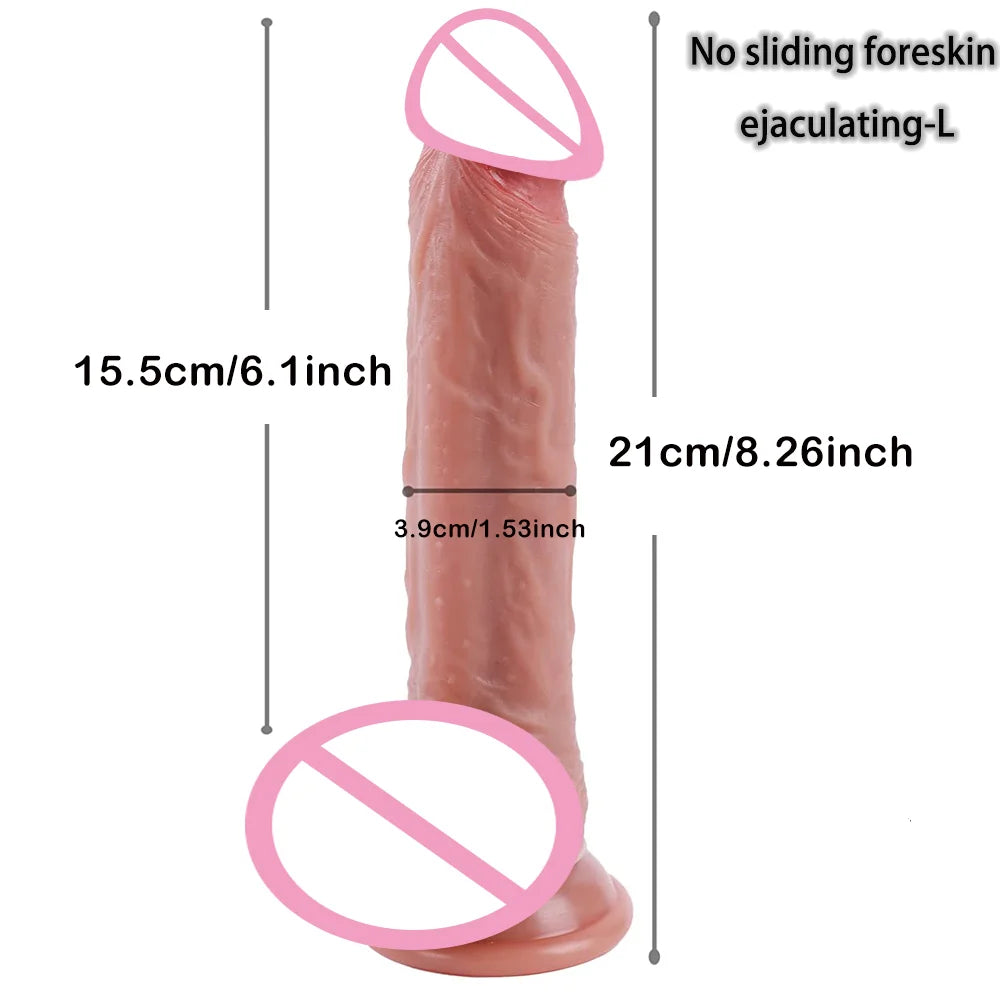 2 in1 Super Realistic Dildo Penis Sliding Foreskin+Ejaculating Big Dick Penetration Anal Female Masturbation Sexy Adult Sex toys